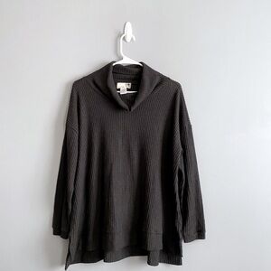Everleigh Cowl Neck Waffle Knit High Low Tunic Top in Black Sz S NEW